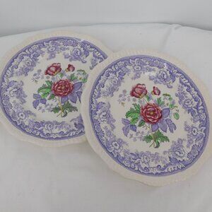 Lot of 2 Spode Mayflower Dinner Plate 10.5" dia Gadroon Edge Bone China Vintage